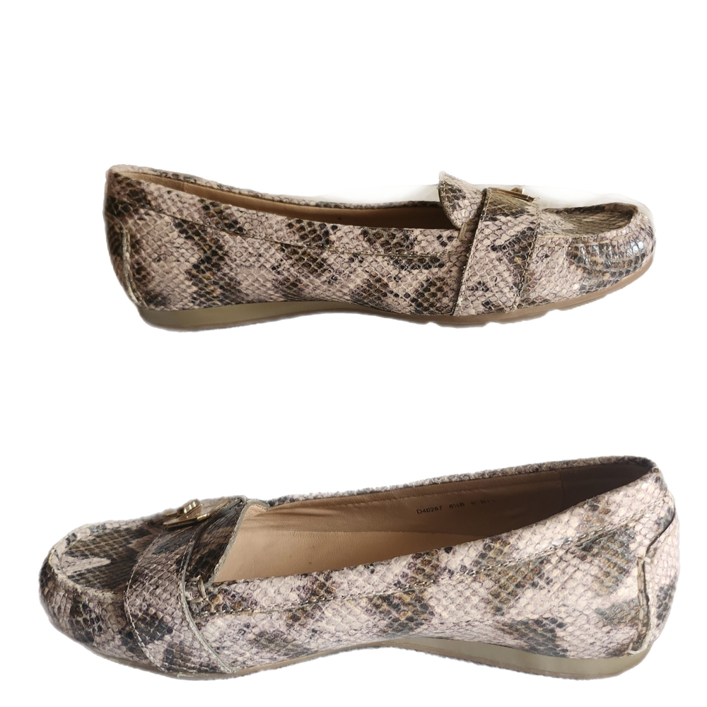 Cole Haan Embossed Snakeskin Leather  Driving Moccasins With Gold Lock Hardware